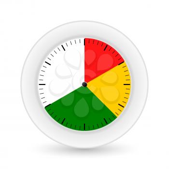 Clock on a white background with bright sectors. Vector illustrations