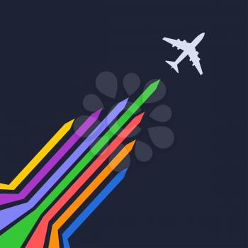Plane silhouette on a blue background. Vector illustration