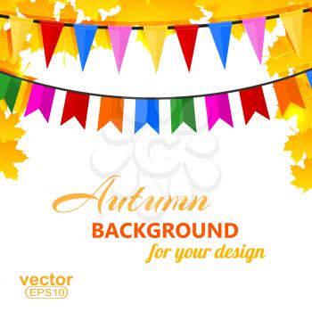 Autumn background with maple leaves and pins. Vector illustration.