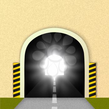 Road tunnel, the glare of headlights. Vector illustration.