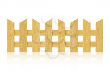 Wooden fence with reflection on white background. Vector illustration. 