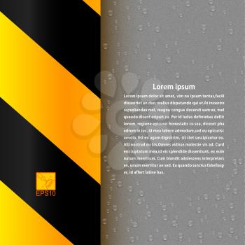 Gray asphalt background with drops and barrier black and yellow. Vector illustration. 