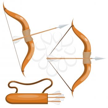 Bow and arrows and arrows in the quiver. Isolated on white background. Vector illustration. 