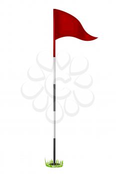 Red flag in the hole. Golf. Isolated on white background. Vector illustration. 