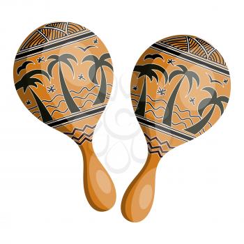 Wooden maracas in tribal style. Isolated on white background. Vector illustration. 