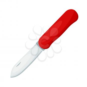 Folding knife with red handle isolated on white background. Vector illustration. 