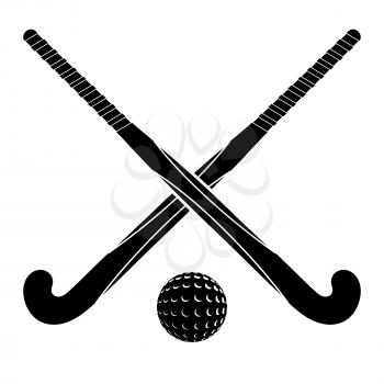 Two black silhouettes sticks for field hockey and ball on a white background. Vector illustration.