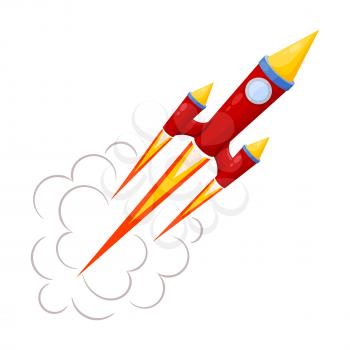 Red Rocket in motion isolated on white background. Vector illustration. 