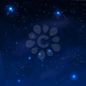 Constellation of Orion on a dark blue background in the polygonal style. Vector illustration. 