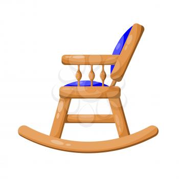Blue wooden rocking chair isolated on white background. Vector illustration. 