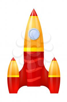 Yellow-red rocket isolated on white background. Cartoon. Vector illustration. 
