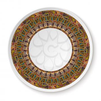 Round African tribal ornament. Pattern shown on the ceramic plate. Vector illustration.