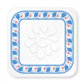 Square porcelain plate on a painting of a  viburnum on a white background. Vector illustration