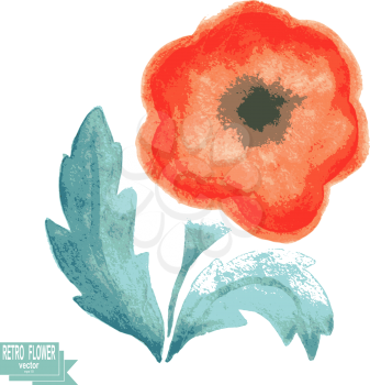Retro watercolor flower on a white background. Vector illustration. The original sample of floral design