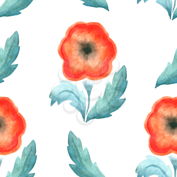 Seamless pattern with red vintage flower watercolor. Vector illustration. Design pattern for wallpaper, fabrics, screen savers.