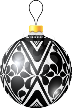 Christmas black and white ball on white background. Vector illustration