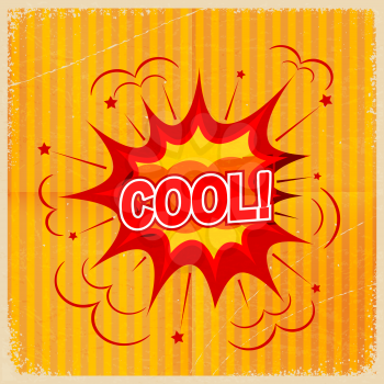 Cartoon blast COOL! on a yellow background, old-fashioned. Vector illustration.