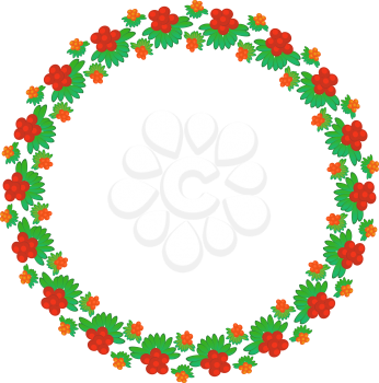 Round floral design element of leaves and berries. Traditional Ukrainian painting. Vector illustration.