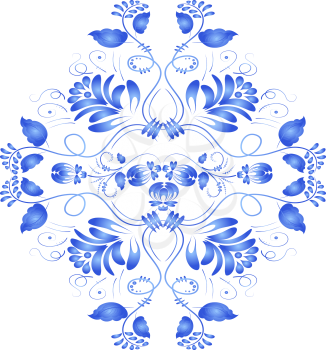 Blue floral element in the Russian national style Gzhel. Vector illustration.
