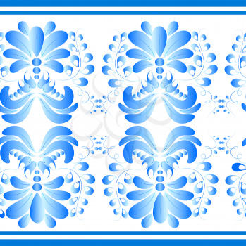 National Russian painting. Gzhel style. Seamless texture with floral ornament. Vector illustration.