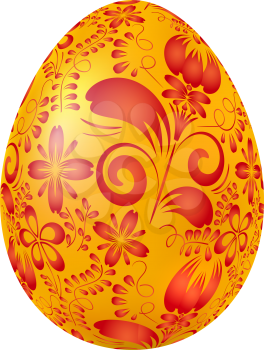 Yellow Easter egg with red elements of traditional Russian painting. Design element. Vector illustration.