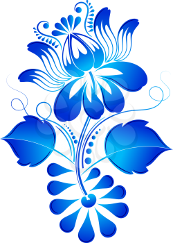 Isolated design element floral ornament style Gzhel. Vector illustration.