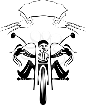 Black silhouette of a biker on a motorcycle on a white background. Vector illustration.
