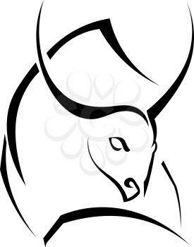 Single black silhouette of  a horned bull on a white background. Logo, trademark farm. Vector illustration.
