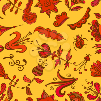 Multicolor seamless vector pattern. Floral design. Handcrafted, multifunctional background.