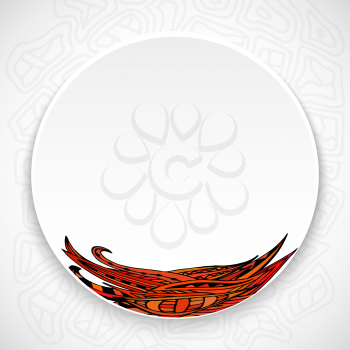 White plate with red floral ornament tribal style on a bright abstract background. Tribal Style. Ethno. Vector illustration.