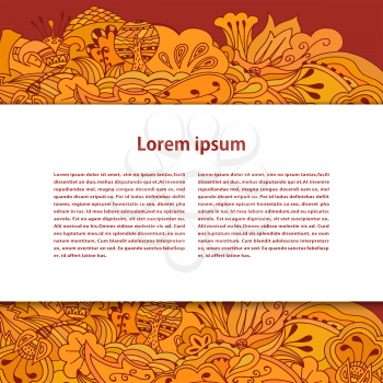 White field for the text on a bright background with orange vegetation the ornament. Vector illustration.
