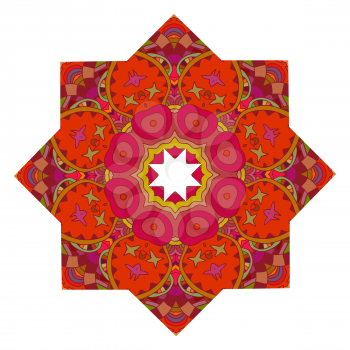 Red mandala with floral print isolated on a white background. Vector illustration.