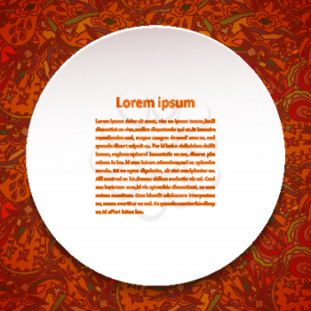 Round design element field for text on red seamless floral background. Vector illustration.