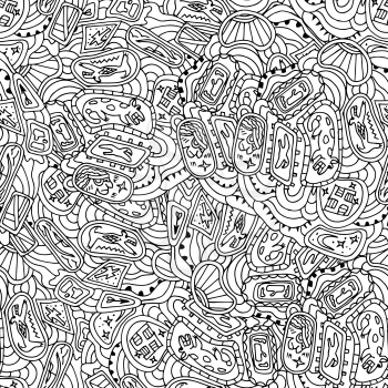 Seamless texture of black and white color with a print style Tribal. Vector illustration.