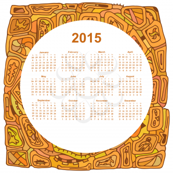 Round calendar designed in the style of Tribal. 2015. Ethno. Vector illustration.