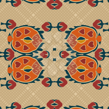 Seamless background from a floral ornament orange tribal style on a light background. Ethno. Vector illustration.