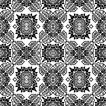 Seamless background from a floral ornament black and white tribal style. Ethno. Vector illustration.