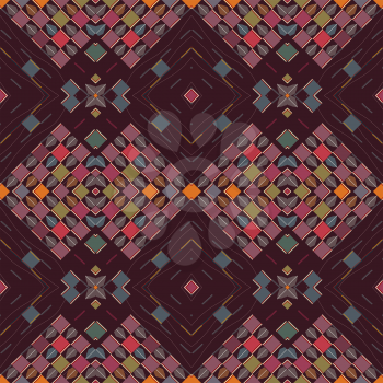 Seamless background with geometric designs in tribal style on a dark background. Ethno. Vector illustration.