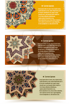 Set of banners decorated ethnic ornament on vintage paper. Tribal style. Vector illustration.