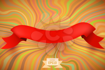 Color fantastic retro background with red ribbon. Vector illustration.