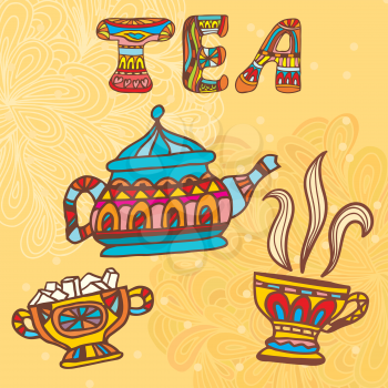 Tea doodles sketchy. Vector illustration.