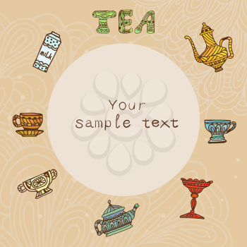 Tea background with round place for text. Vector illustration.