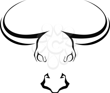Simple silhouette full face head of a bull isolated on a white background. Trademark farm. Vector illustration.
