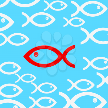 Blue background with fish. Vector illustration.