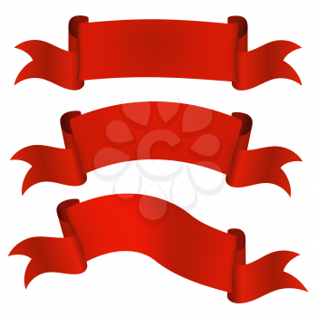 Set satin red ribbons isolated on white background. Vector illustration.
