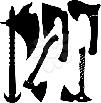 Set of silhouettes of battle-axes. Vector illustration.