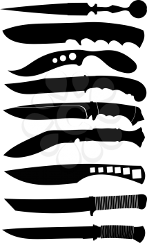 Set of black silhouettes of knives. Vector illustration