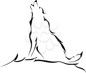Silhouette of a wolf howling isolated on white background. Logo. Vector illustration.