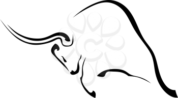 Black silhouette in profile of an aggressive bull isolated on white background. Logo, trademark farm. Vector illustration.
