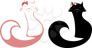 Set of silhouettes of cats isolated on a white background. Glamour. Woman. Vector illustration.